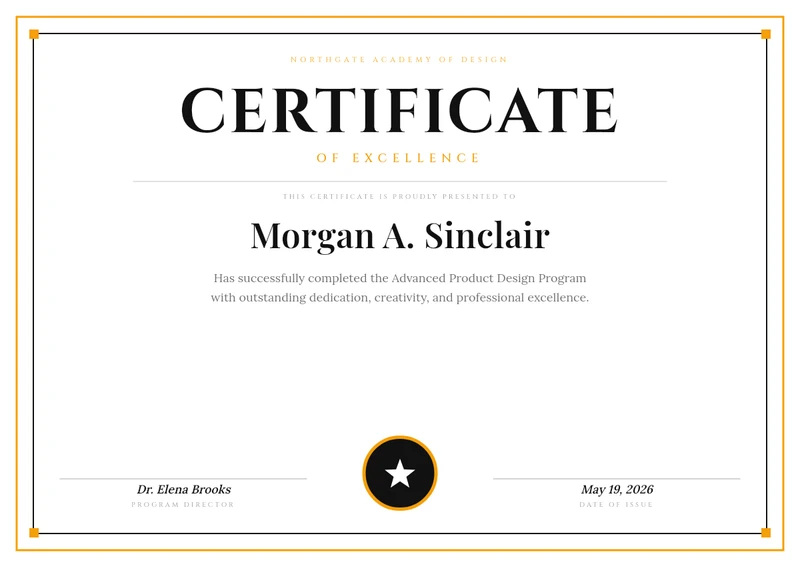 Bold Black & Amber Modern Certificate
