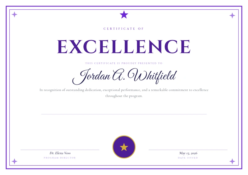 Certificate of Excellence (Purple)