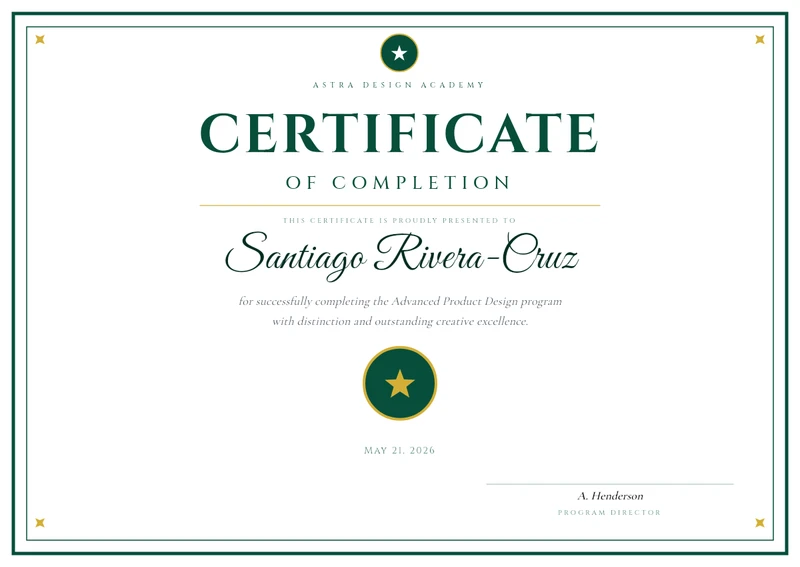 Modern Emerald & Gold Certificate of Completion