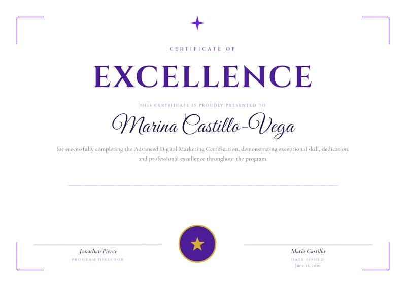 Modern Violet Gradient Certificate of Excellence