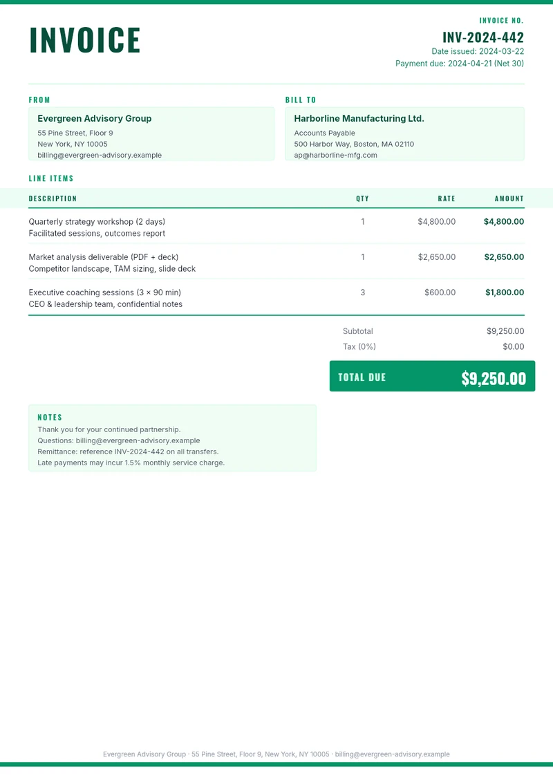 Professional Green Invoice